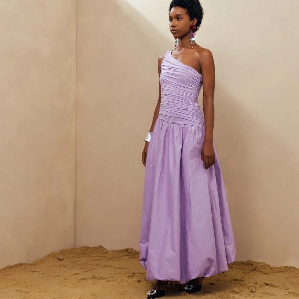 Elexiay Lavender Kebbi One Shoulder Ruched Dress Size Small